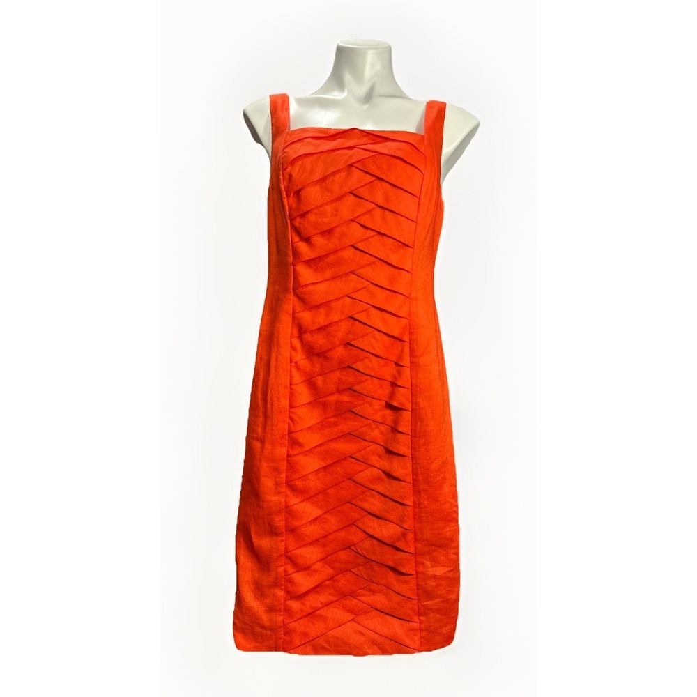 Jones New York Size 10 Scalloped Front Linen Sheath Dress Knee Length Orange - Picture 1 of 6